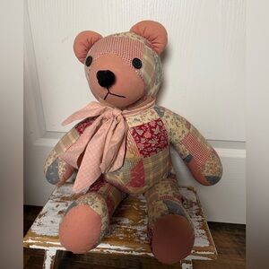 🧸 Handmade Vintage, Cottagecore Patchwork Quilted Teddy Bear keepsake.